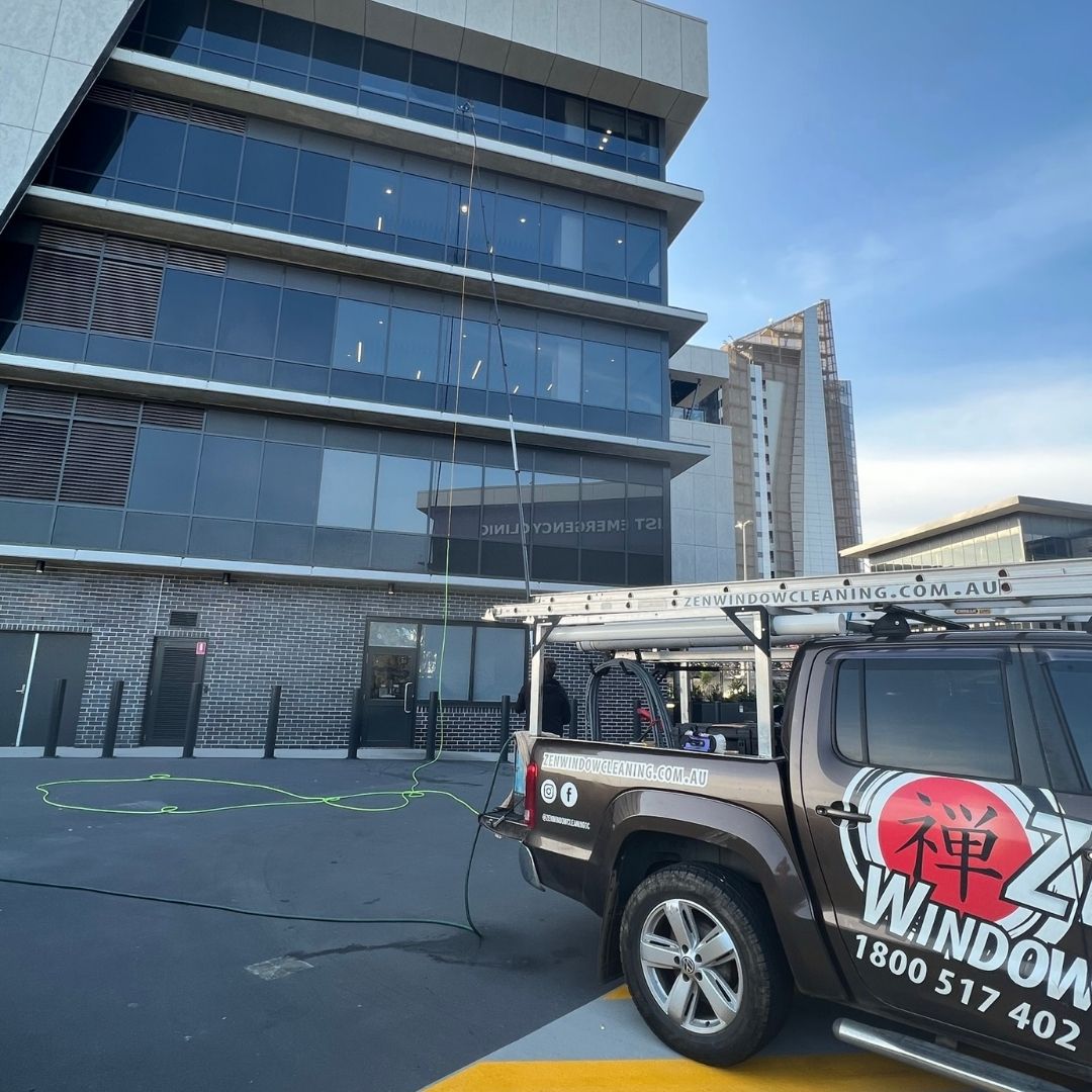 Window cleaning service in progress on the Gold Coast