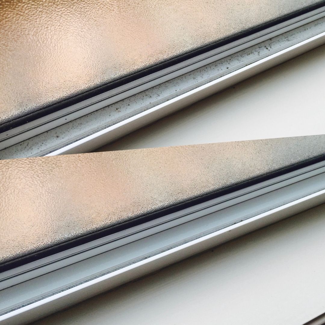 Clean window tracks and freshly washed screen after professional window cleaning service